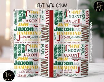 Christmas Name Tumbler Wrap: Custom 20 oz Skinny Template (PNG Digital Download)