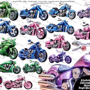Motorcycle Clipart: Colorful Cartoon Style PNGs (Commercial Use)
