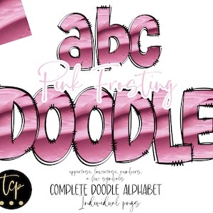 Pink frosting, Doodle Letters PNG Alphabet Bundle, Hand Drawn Alpha Pack, Digital Download Sublimation Alphabet PNG, DTF Printable