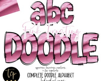 Pink Frosting Doodle Letters PNG Alphabet (Digital Download)