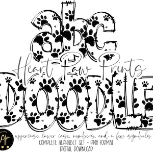 Doodle lettres PNG Alphabet Bundle, Pack Alpha dessiné à la main, téléchargement numérique Sublimation Alphabet PNG, DTF imprimable, doodle empreinte de patte