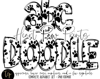Doodle Paw Print Alphabet PNG Bundle (Digital Download)