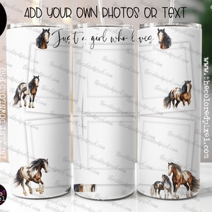 Mädchen, das Pferde liebt, Tumbler Wrap, 20 Unzen Skinny PNG, Pferdeliebhaber 20 Unzen Fotovorlage Png, Instant Download, fügen Sie Ihre eigenen Fotos