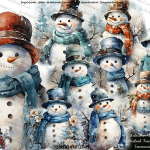 Watercolor Snowman Clipart: Christmas PNGs for Commercial Use