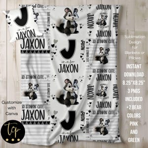 Little Stinker, süßes Stinktier png, Sublimation PNGs (5) Designs, Babydecke oder -kissen, Digitale Vorlagen, 8,25 "x 8,25" Bearbeiten Sie mit Canva
