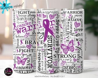 Pancreatic Cancer Survivor Tumbler Wrap: Purple Ribbon (20oz PNG Digital Download)