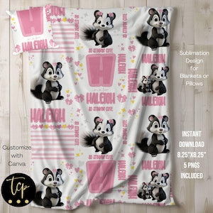 Rosa, kleiner Stinker, niedliches Stinktier png, Babydecke oder -kissen, digitale Vorlage, 8,25 "x 8,25" bearbeitet mit Canva, Sublimations-PNGs (5) Designs