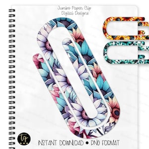 Jumbo Paperclip Sunflowers design, Jumbo Big Paper Clip pngs(5), Paperclips, Digital Sublimation pngs, 5 colors included, Instant download
