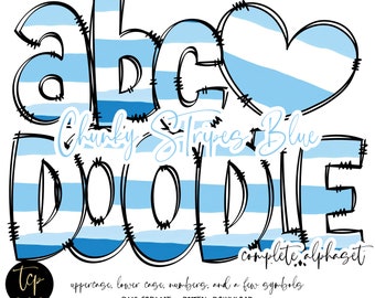 Chunky Blue Stripes Doodle Alphabet PNG Bundle (Digital Download) Pastel