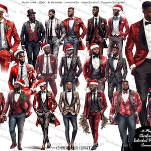 Schwarze Männer Clipart, Weihnachten Clipart, Männer of Color, schwarze Männer Weihnachten Anzüge Clipart, Clipart Men of Color, Weihnachtsstimmung, Aufkleber Clipart