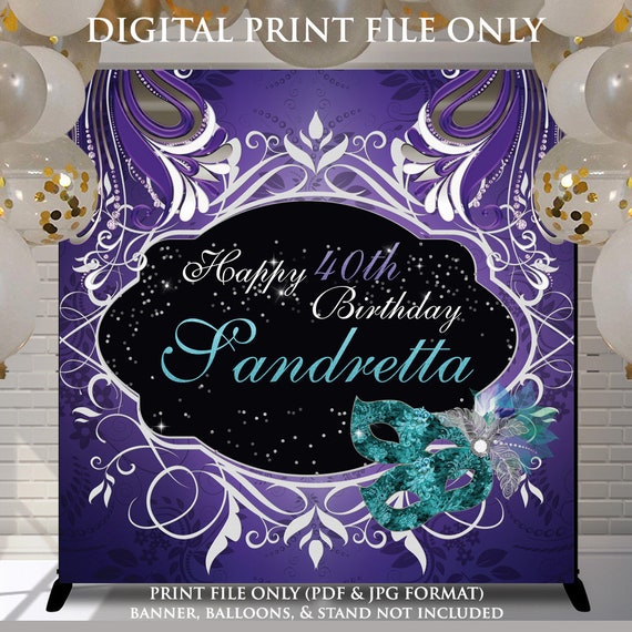 Purple Teal Black Silver Masquerade Party Backdrop Prom Etsy