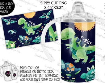 Dinosaurie-sippmugg PNG: 355 ml pojkdesign (digital nedladdning)