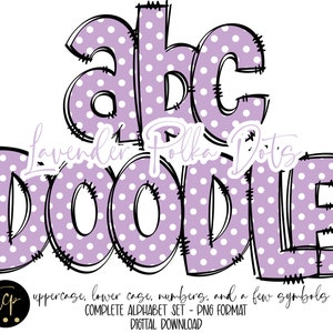 Paquete PNG de letras del alfabeto púrpura, alfabeto del Día de la Madre, garabato dibujado a mano, diseños Alphaset de sublimación PNG, alfabeto de primavera, lunares