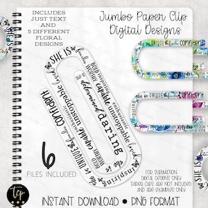Jumbo grote paperclip ontwerpbundel (5), paperclip geestelijke gezondheid, bloemdessin, positieve affirmaties, Moederdag paperclip