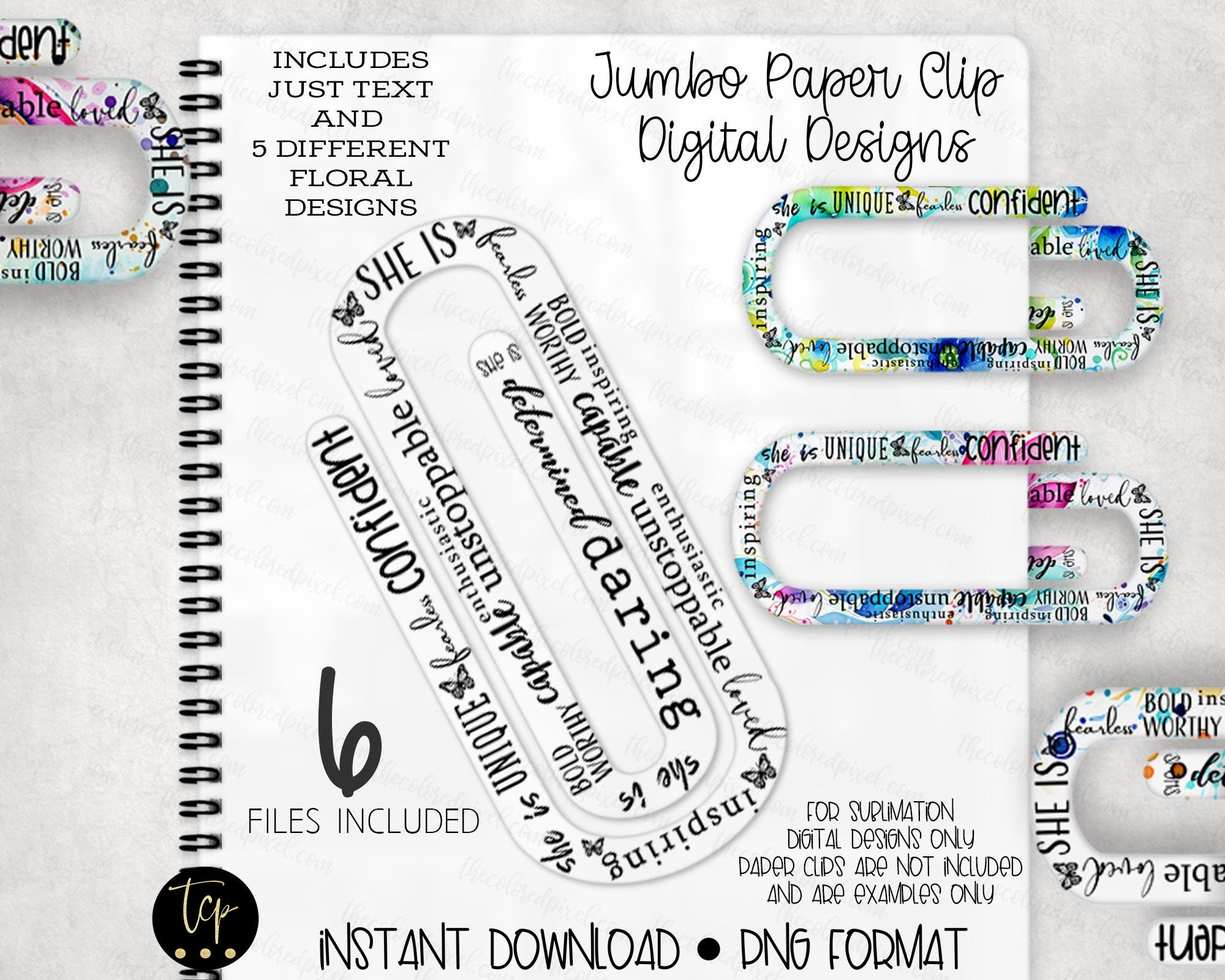 Jumbo Big Paper Clip Design Bundle (5), Mental Health Paperclip Floral Design, Positive Affirmations, Mother's Day paperclip