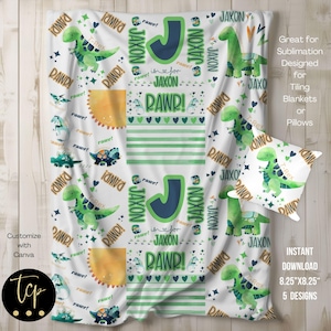 Rawr Baby Decke Dinosaurier Sublimations Designs (5), Baby Decke Kissen Pngs, Sofortige Digitale Vorlage 8,25 "x 8,25" Bearbeiten mit Canva