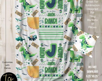 Sublimeringsdesign för dinosauriefilt: Kudde PNG (digital mall)