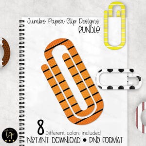 Paquete de 8 clips gigantes para papel, archivos PNG de sublimación digital, ideal para deportes, baloncesto, fútbol, regalo para entrenadores y profesores.