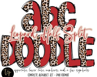 Doodle Leopard Split Alphabet PNG Bundle (Digital Download)