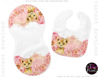 Bib and Burpcloth, Sublimation template pngs, Bib & Burp Cloth Sublimation PNG Files, Instant Download, Baby Shower Gift, Baby Lion Cub