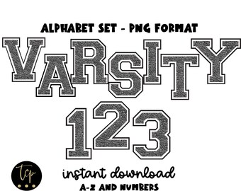 Varsity Alphabet PNG: Black and White Letter Bundle (Digital Download)