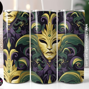 Mardi Gras 20 onças Skinny Tumbler Sublimation Design Download digital PNG, download instantâneo apenas, Tumbler Wrap New Orleans Party glitter png