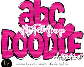 Hot Pink Doodle Alphabet PNG-paket: Grungebokstäver (digital nedladdning)