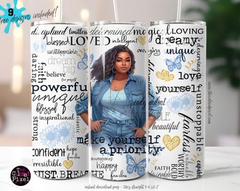 Positive Affirmations Tumbler: Black Woman Sublimation Design (Digital Download)