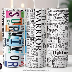 Survivor Affirmationen Tumbler Wrap, 20 Unzen Tumbler Sublimation Wrap, 20 Unzen Tumbler PNG, 3 Dateien fügen Sie Ihren eigenen Namen oder Text hinzu, weiß, transparent