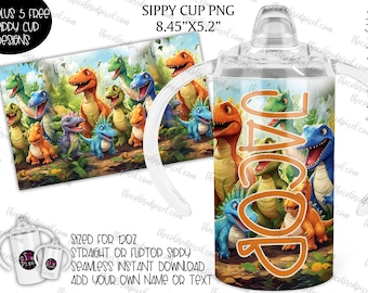 Dinosaurs 12oz Kids Sippy Cup Tumbler Wrap, 12oz Straight or Fliptop Tumbler Sublimation PNG, Childrens Dinosaur Tumbler wrap png dinosaur