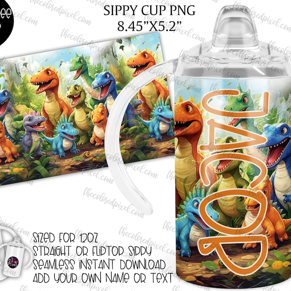 Dinosaurs 12oz Kids Sippy Cup Tumbler Wrap, 12oz Straight or Fliptop Tumbler Sublimation PNG, Childrens Dinosaur Tumbler wrap png dinosaur