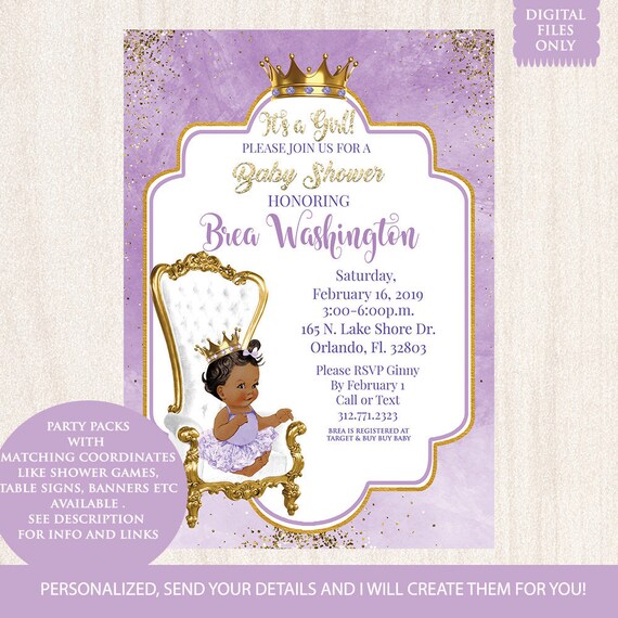 Lavender and Gold Babyshower Invites 