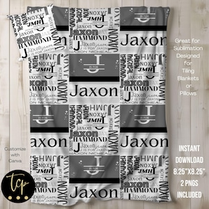 Personalisierte Baby Decke Kissen PNG Design, benutzerdefinierte Monogramm Name, Initialnamen, 8,25 "x 8,25" digitale Datei Sublimation PNG bearbeiten mit Canva