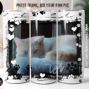 Cadre photo pattes de chat emballé 20 oz, cadre blanc transparent, ajoutez votre propre texte ou photo de nom, cadre photo numérique patte de chaton png