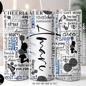20 Unzen Skinny Tumbler Cheer Blue Glitter Cheer Words Cheerleader Sublimation Design Digitaler Download PNG Fügen Sie Ihren eigenen Namen oder Text hinzu, Blau
