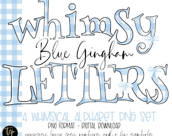 Blue Gingham Alphabet Letters Bundle: Preppy Coquette PNG Clipart (Digital Download) Whimsical