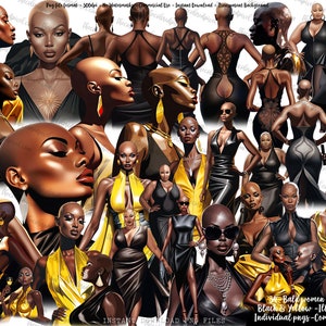 Bald Black Woman Clipart: Fashion Illustrations (PNG Digital Download)