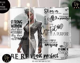 Strong Woman Tumbler Wrap: Affirmations Sublimation Design (PNG)