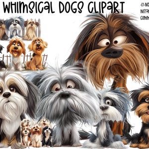 Dog Clipart, Commercial Use, Dog Clip Art Watercolor Clipart for Junk Journaling, Scrapbooking PNGs Digital Download, Frazzled Dogs (17)