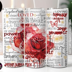 Ámate a ti mismo Afirmaciones Mujer vaso png envoltura, Afirmaciones vaso png, 20oz flaco png MARCO DE FOTOS y Rosa roja pngs