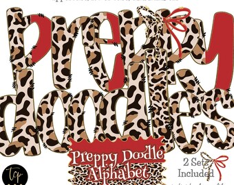 Doodle Leopard Split Alphabet PNG Bundle (Digital Download) Preppy Doodle Letters v2