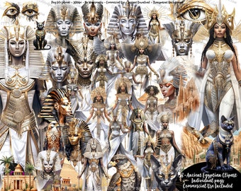 Forntida Egypten Clipart: Faraoner, Isis, Katter (digital nedladdning i PNG)