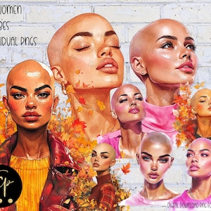 Bald Woman Clipart: Fall Vibes, Commercial Use (8 PNGs)