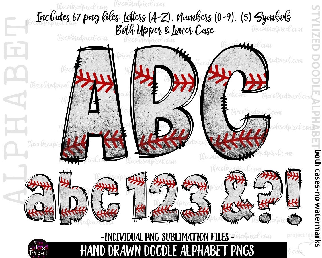 Baseball Doodle Alphabet PNG Bundle: Sports Letters (digital Download ...