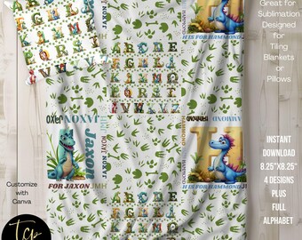 Design av dinosauriealfabetet för babyfilt: Sublimeringsmall (20,5 x 20,5 cm)
