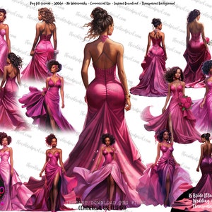 Imágenes prediseñadas de boda magenta, imágenes prediseñadas de moda de ropa nupcial, mujeres de color, boda morena, imágenes prediseñadas de novia hispana, imágenes prediseñadas de novia negra