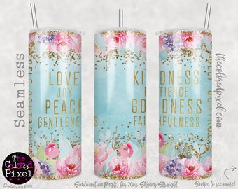 Floral Fruits of the Spirit Tumbler Wrap: Christian 20oz PNG (Digital Download)