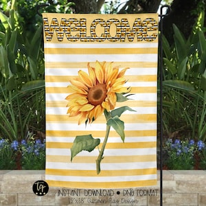 Sonnenblume Gekritzel Buchstabe Willkommen Flagge Digitaler Design-Download | Yard Flagge Design Sublimation | Terrasse Gartenschild Design | Florales Willkommen PNG