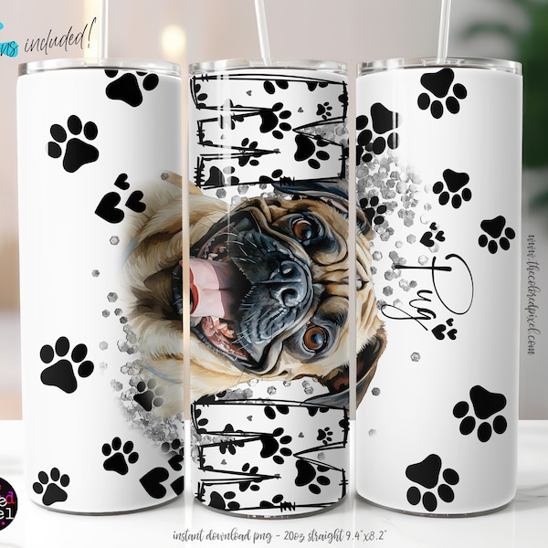 Pug Mom PNG, 20oz Dog Mom Tumbler Sublimation Wrap, Digital Download, Dog Mom sublimation png, Pug Mom png, Pug Mom Tumbler wrap png