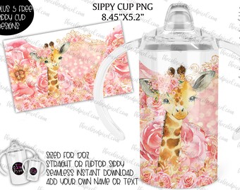 Giraffe Baby Sippy Cup PNG: Floral 12oz Tumbler Sublimation (Digital Download)